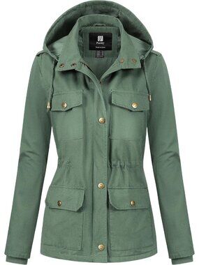 Women's Light Green Cotton Anorak Lightweight Military Jacket Warm Utility Coat